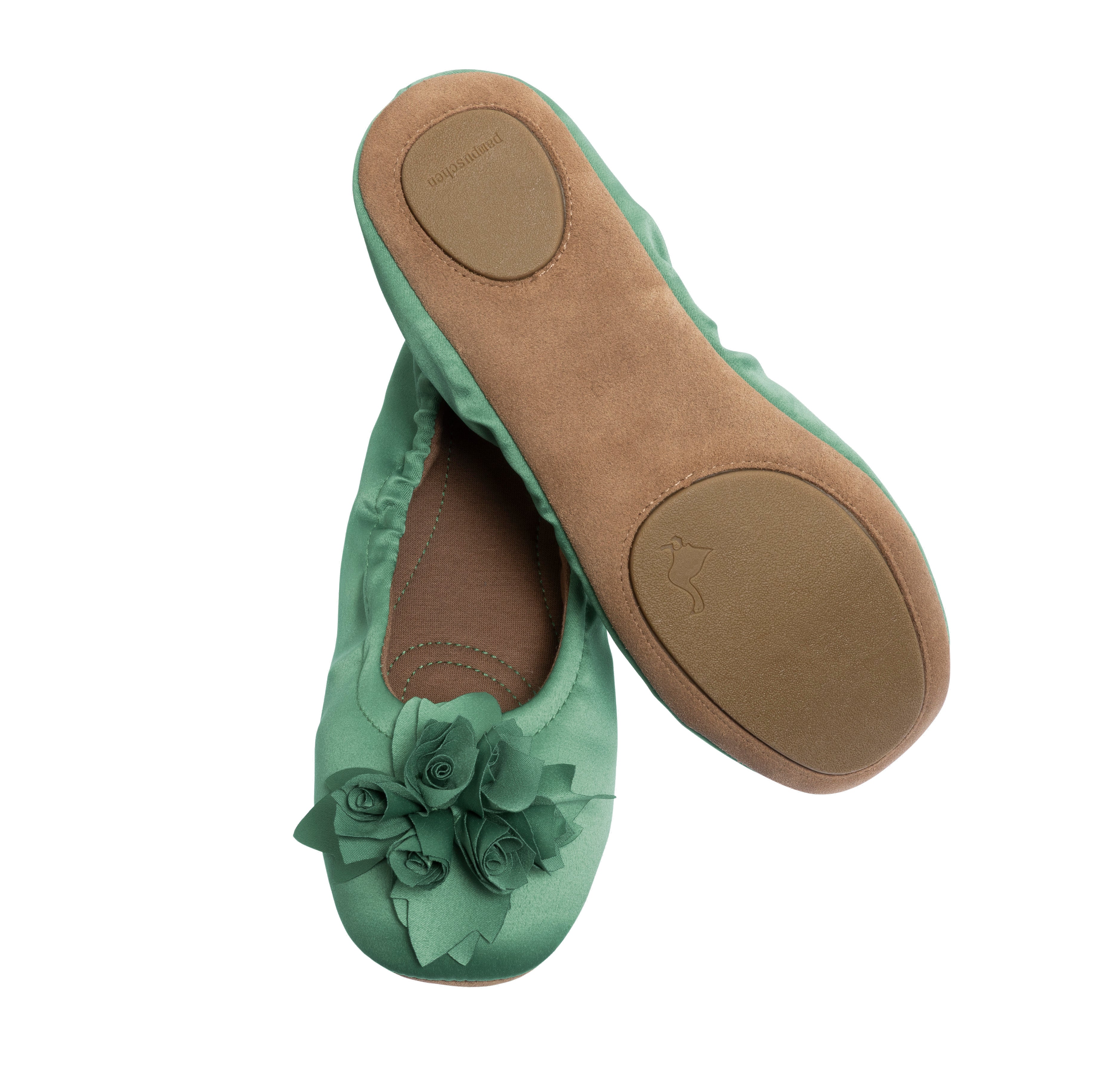 Hausschuhe Ballerina pampuschen Grace satin Farbe moos Sohlenansicht