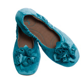 pampuschen Hausschuhe Ballerinas in Samt mit Jerseyfutter in der Farbe smaragd 