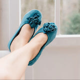 pampuschen Hausschuhe Ballerinas in Samt mit Jerseyfutter in der Farbe smaragd in Ambiente 