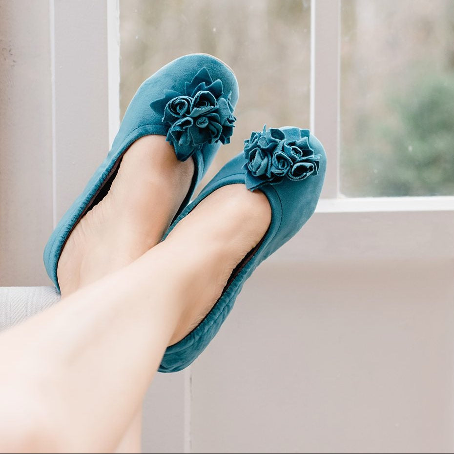 pampuschen Hausschuhe Ballerinas in Samt mit Jerseyfutter in der Farbe smaragd in Ambiente 