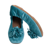 pampuschen Hausschuhe Ballerinas in Samt mit Jerseyfutter in der Farbe smaragd in Seitenansicht
