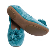 pampuschen Hausschuhe Ballerinas in Samt mit Jerseyfutter in der Farbe smaragd in Sohlenansicht