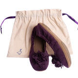 Grace velvet Hausschuhe pampuschen Ballerinas Samt lila Freisteller mit Beutel Seitenansicht